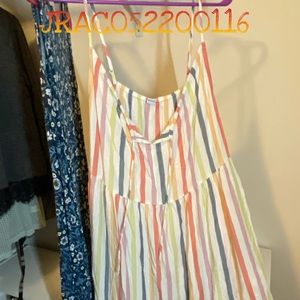 Old Navy VGUC spaghetti strap white with multi pinstripes with pockets